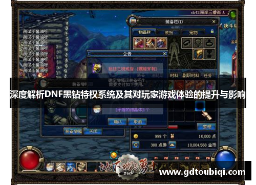 深度解析DNF黑钻特权系统及其对玩家游戏体验的提升与影响